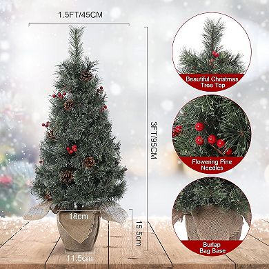 3FT LED Tabletop Christmas Tree 78 Lights Pine Cones Berries 8 Modes