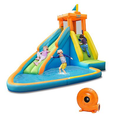 Costway Kids Bounce House Castle Splash Water Pool with 740W Blower
