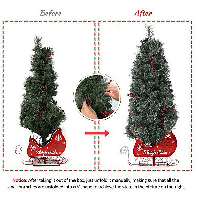 4.5FT Pre-Lit Artificial Christmas Tree Flocked Frosted 200 Lights