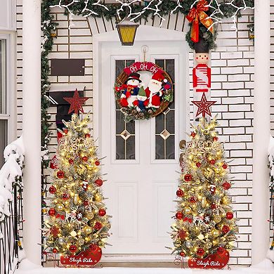 4.5FT Pre-Lit Artificial Christmas Tree Flocked Frosted 200 Lights