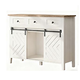 Farmhouse Buffet with Sliding Barn Door, 3 Drawers & Wine Rack for Dining/Kitchen