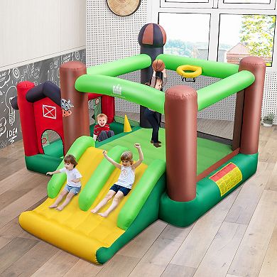 Costway Farm Themed Inflatable Castle Kids Bounce House w/ Double Slides Blower Excluded