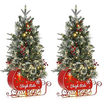 2 pc 3FT Pre-Lit Sleigh Ride Base Christmas Tree 78 Warm White Lights