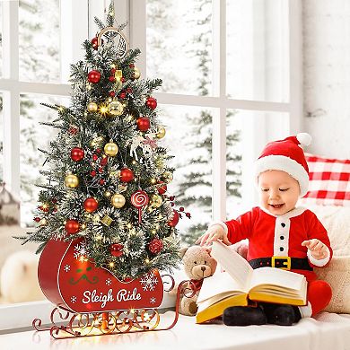2PCS 3FT Pre-Lit Sleigh Ride Base Christmas Tree 78 Warm White Lights