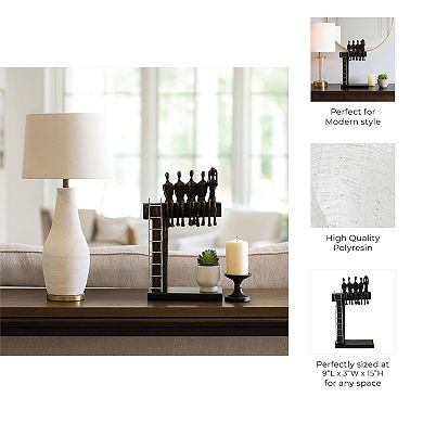 Bronze and Black Sculpture Featuring Abstract Figures on Ledge with Ladder - 15", Bronze & Black