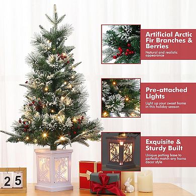 3FT Mini Christmas Tree 2 Pack Pre-Lit Artificial Tree 78 Warm Lights