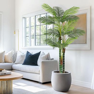 2 Pack 6FT Faux Tall Palm Tree Triple Golden Cane with White Planter and Moss