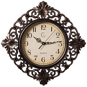 Clockswise 11" Classic Round Decorative Hanging Wall Clock with Ornate Floral Scroll Frame