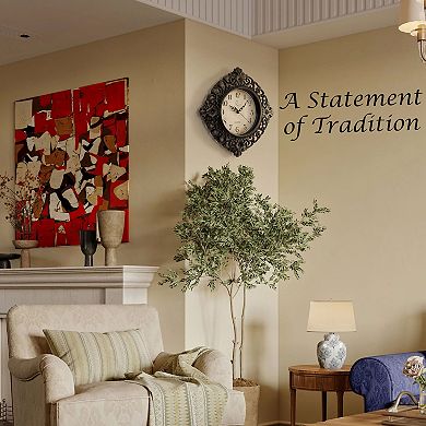 Clockswise 11" Classic Round Decorative Hanging Wall Clock with Ornate Floral Scroll Frame