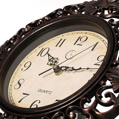 Clockswise 11" Classic Round Decorative Hanging Wall Clock with Ornate Floral Scroll Frame