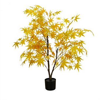 4FT Autumn Maple Artificial Fall Tree Faux Yellow Maple Silk Tree for Home Decor