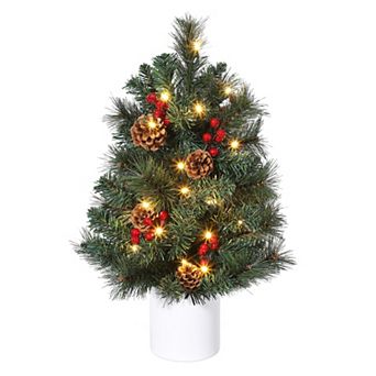 2FT Mini Prelit Christmas Tree Tabletop Xmas with 30 Lights Pot Berries Pinecones