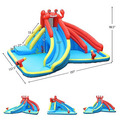Costway Inflatable Water Slide Crab Dual Slide Bounce House Splash Pool Without Blower