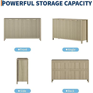 Fluted Sideboard Buffet with Adjustable Shelves & Spike Feet for Kitchen/Living Room