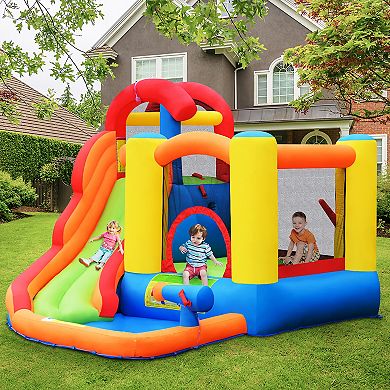 Costway Inflatable Bounce House Water Slide w/ Climbing Wall Splash Pool Water Cannon