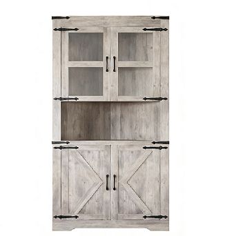 Farmhouse Corner Cabinet with Barn Door & Adjustable Shelves for Kitchen/Living Room