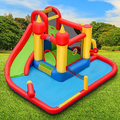 Costway Inflatable Water Slide Jumping Bounce House Bouncy Splash Pool with 740W Blower