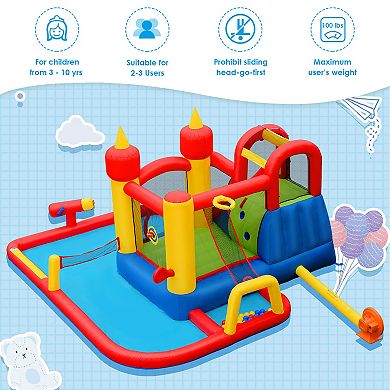 Costway Inflatable Water Slide Jumping Bounce House Bouncy Splash Pool with 740W Blower