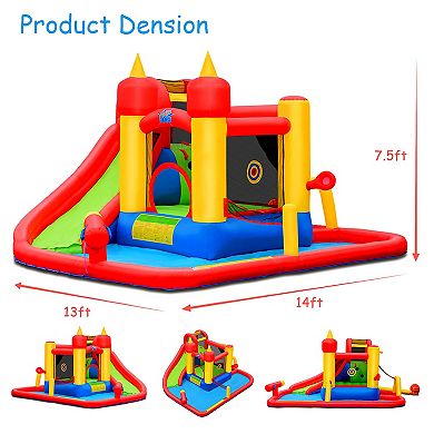Costway Inflatable Water Slide Jumping Bounce House Bouncy Splash Pool with 740W Blower