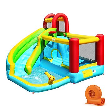 Costway Inflatable Kids Water Slide Jumper Bounce House Splash Water Pool with 550W Blower
