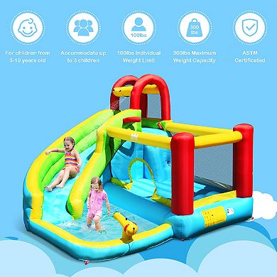 Costway Inflatable Kids Water Slide Jumper Bounce House Splash Water Pool with 550W Blower