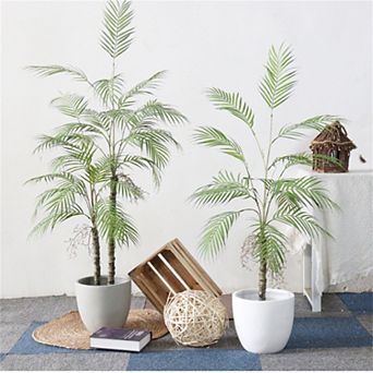 Artificial Palm Tree Decorative in Pot with Natural Trunks Real Touch Leaves