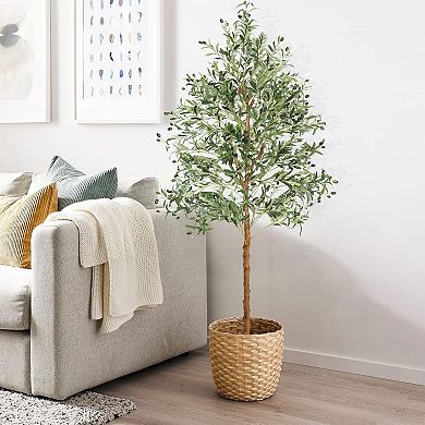 7FT Artificial Olive Tree with Lifelike Fruits and Leaves Waterproof Decor