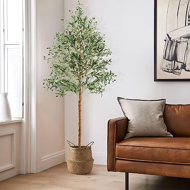 7FT Artificial Olive Tree with Lifelike Fruits and Leaves Waterproof Decor