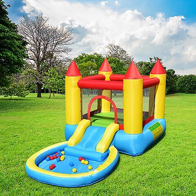 Costway Inflatable Bounce House Kids Slide Jumping Castle Pool with Balls & Bag