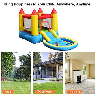 Costway Inflatable Bounce House Kids Slide Jumping Castle Pool with Balls & Bag