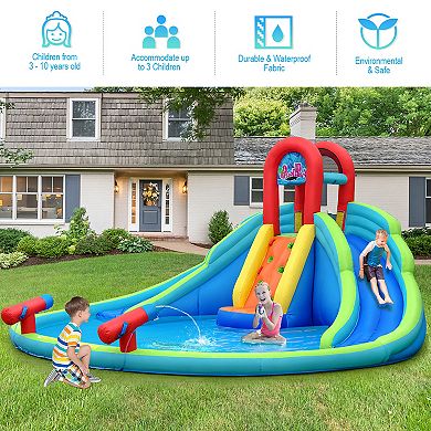 Costway Inflatable Bounce House Kids Water Splash Pool Dual Slides Climbing Wall without Blower