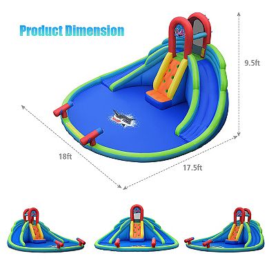 Costway Inflatable Bounce House Kids Water Splash Pool Dual Slides Climbing Wall without Blower