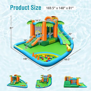 Costway Inflatable Water Slide Park Kid Bounce House Splash Pool Blower Excluded