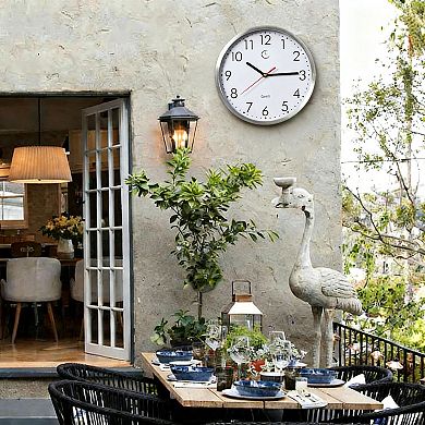 Clockswise 12" Waterproof Aluminum Wall Clock Battery Operated Quartz Movement Weather Resistant