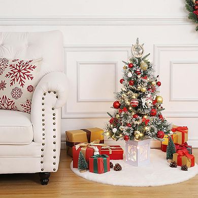 3FT Snow Flocked Christmas Tree 78 Warm LEDs Snowflake Pot Red Berries