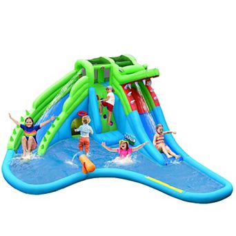 Costway Inflatable Kid Bounce House Dual Slide Climbing Wall Splash Pool w/Bag