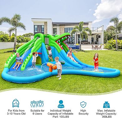 Costway Inflatable Kid Bounce House Dual Slide Climbing Wall Splash Pool w/Bag