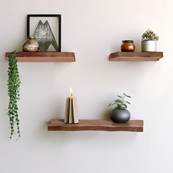 Sagebrook Home's Set Of 3 Warm Brown Mango Wood Floating Shelves Fashionable Wall Storage
