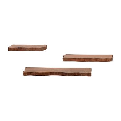 Sagebrook Home's Set Of 3 Warm Brown Mango Wood Floating Shelves Fashionable Wall Storage