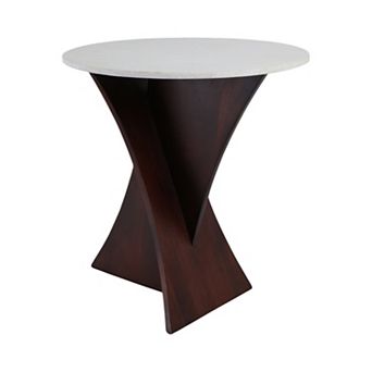 White 20 in Round Marble Top Criss Cross Accent Table