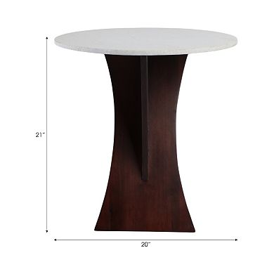 White 20 in. Round Marble Top Criss Cross Accent Table