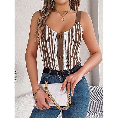 Women's Round A Neck Sleeveless Knitted Slim Fit Casual Open Navel Vest Women All Blouse