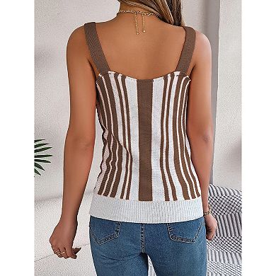 Women's Round A Neck Sleeveless Knitted Slim Fit Casual Open Navel Vest Women All Blouse