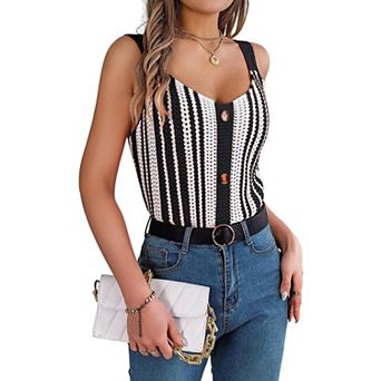 Women's Round A Neck Sleeveless Knitted Slim Fit Casual Open Navel Vest Women All Blouse