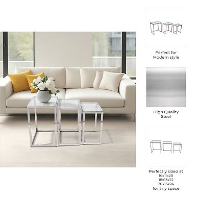 16/18/20 in. Silver Round Steel Nesting End Tables (Set of 3)
