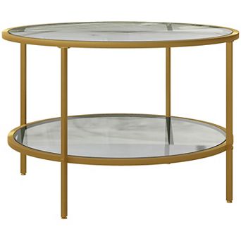 Homcom Round Side Table With Storage, 2 tier End Table Tempered Glass Top