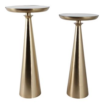 10/11 in Gold Round Glass Pedestal Top End Tables (Set of 2)