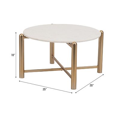 35 in. Gold/White Round Marble and Metal Coffee Table