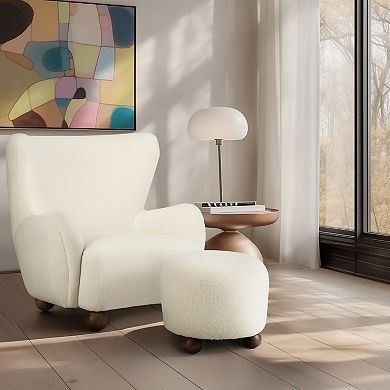 Sagebrook Home Chic Rubber Wood Round Ottoman With Non-woven Fabric