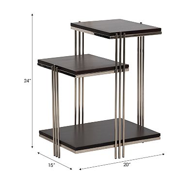 20 in. Brown Square Mango Wood and Metal 3-Tier End Table
